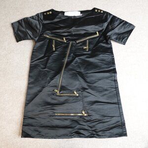 JC De Castelbajac Womens Dress Medium Black Face Zipper 100% Silk